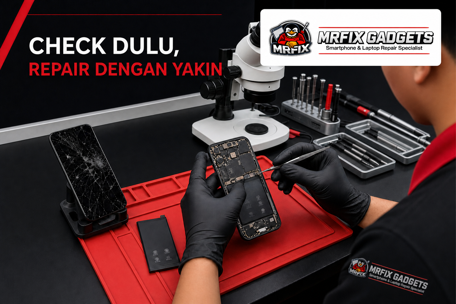 Pemeriksaan dan diagnosis kerosakan telefon di MRFIX Puncak Alam