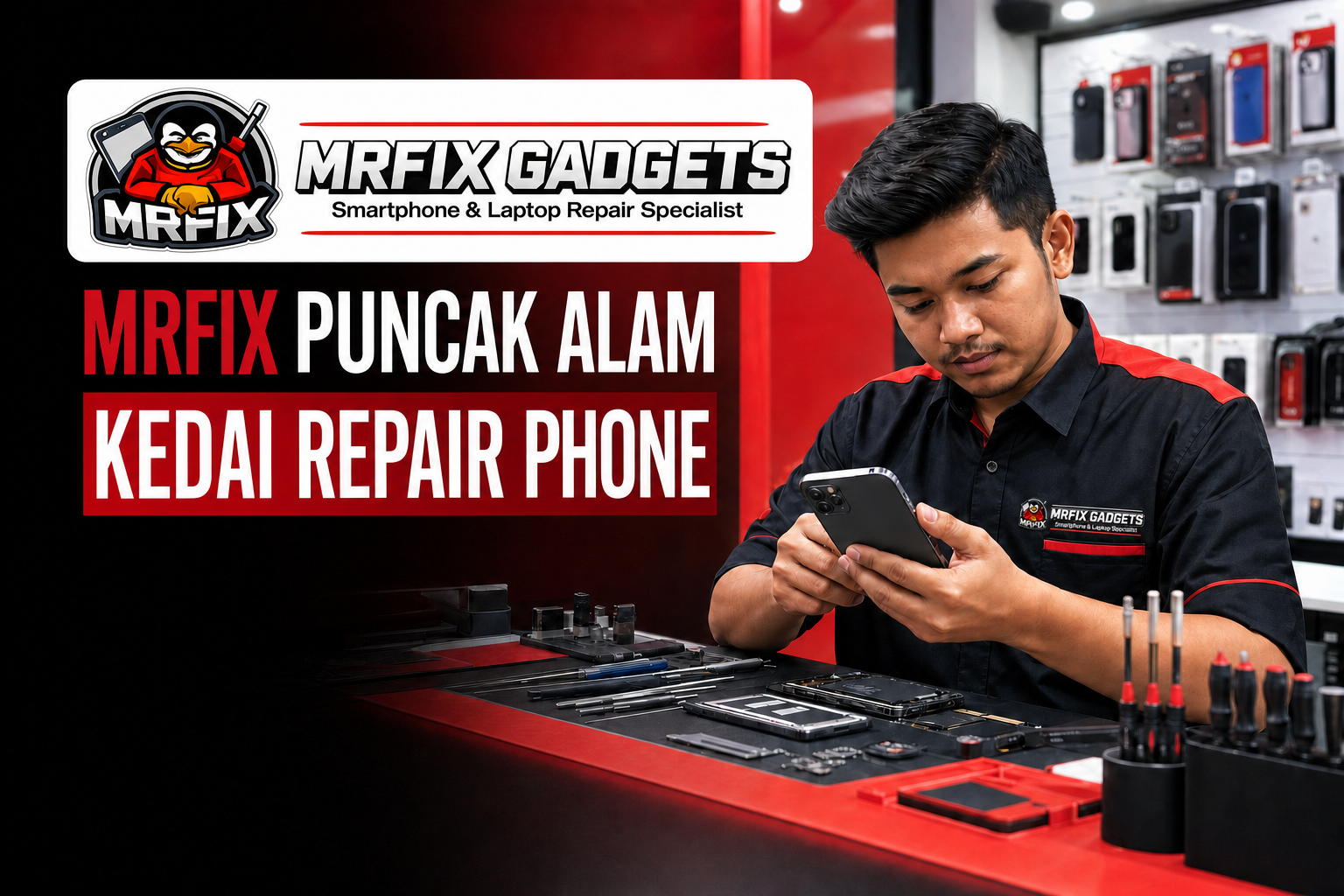Kedai repair phone Puncak Alam MRFIX Gadgets dengan juruteknik berpengalaman