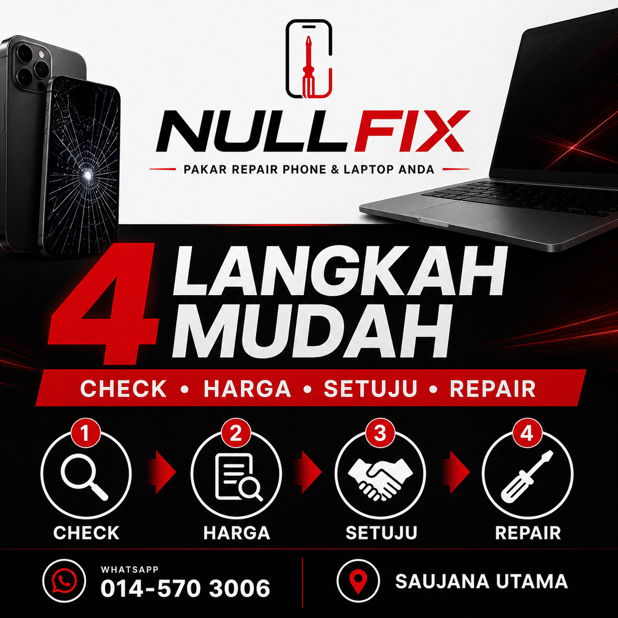 Proses repair phone di NULLFIX Saujana Utama Sungai Buloh