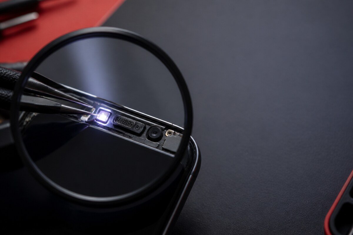 Pemeriksaan protector dan kawasan sensor cahaya telefon