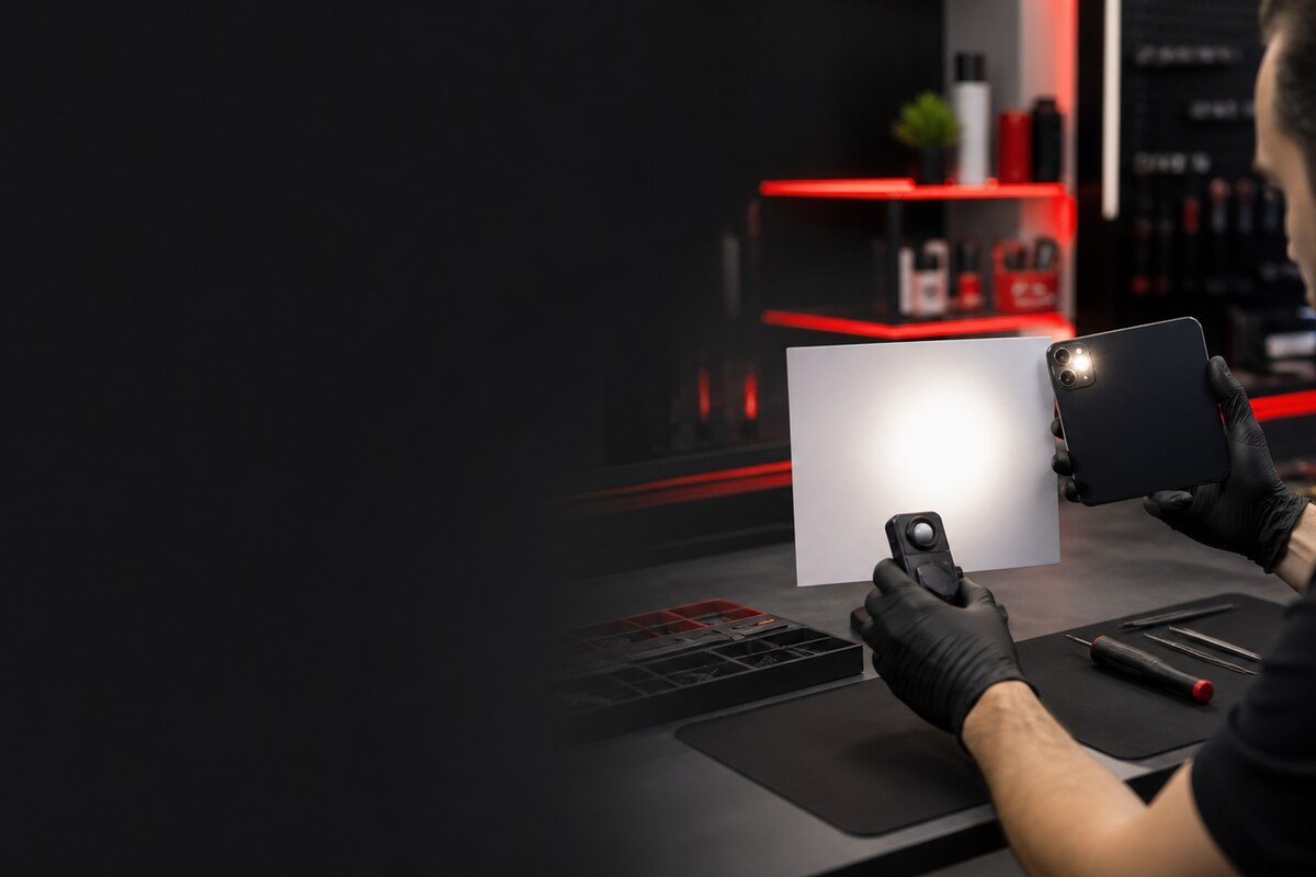 Pemeriksaan modul LED dan frame belakang telefon