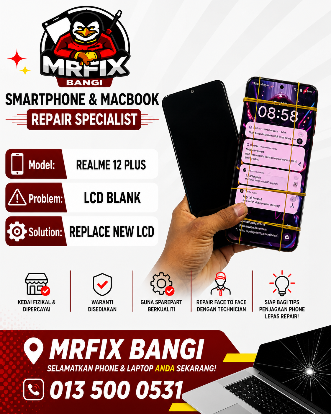 Smartphone camera focus diagnosis at MRFIX Bangi