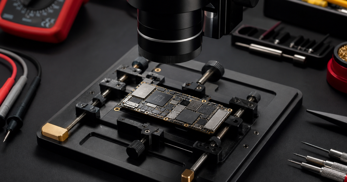 Smartphone motherboard prepared for detailed diagnostic inspection in Putrajaya