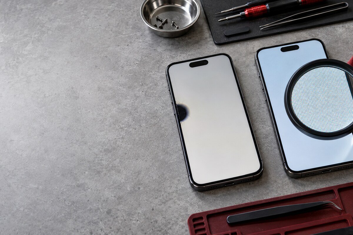 Perbandingan pixel mati dan tompok hitam skrin telefon