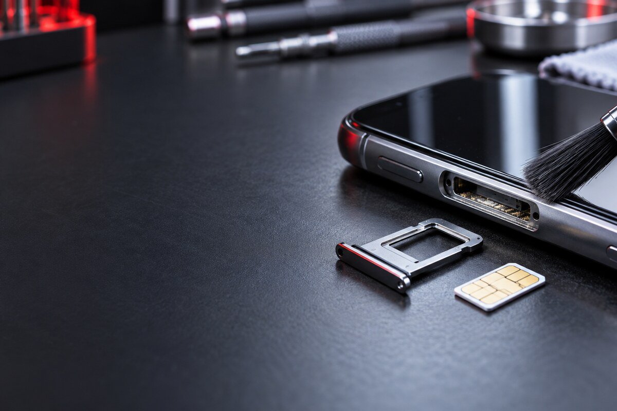 Pemeriksaan penjajaran dulang SIM dan frame telefon