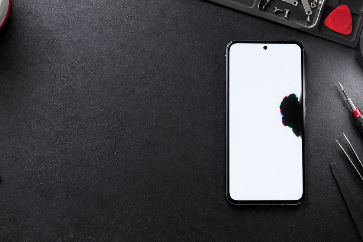 White-screen check for a black phone display spot