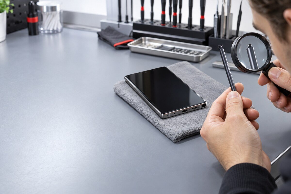 Phone and stylus connection diagnosis on a repair bench