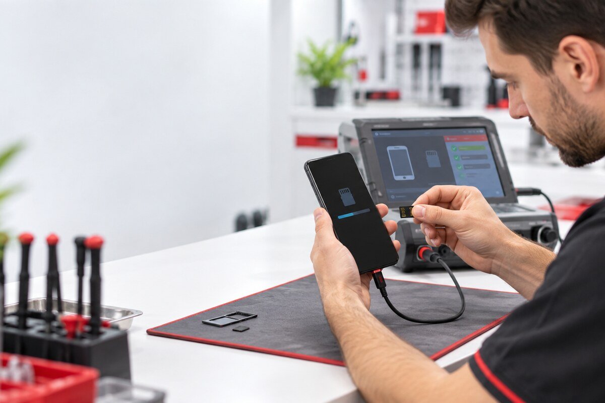 Controlled phone microSD read test prepared in Bangi