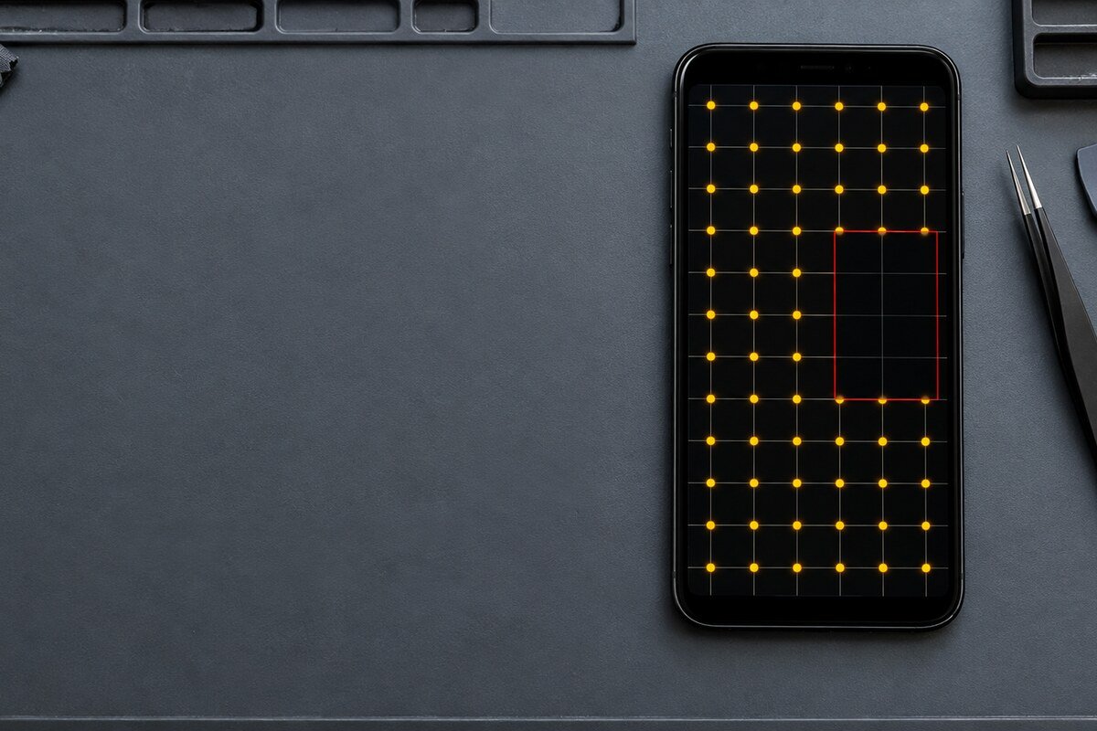 Safe touch-grid test for an unresponsive phone screen area